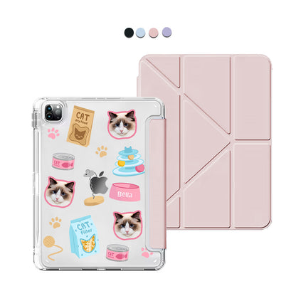 iPad / Android Tab Y-Fold Flip Cover - Pet Grid Kitty Playtime