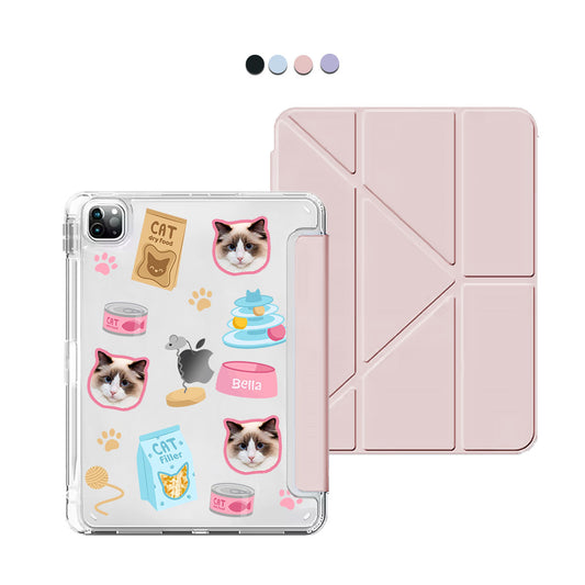 iPad / Android Tab Y-Fold Flip Cover - Pet Grid Kitty Playtime