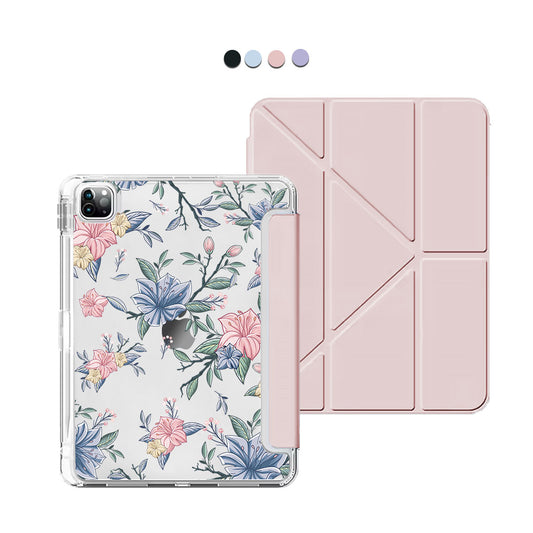 iPad / Android Tab Y-Fold Flip Cover - Pink & Blue Floral
