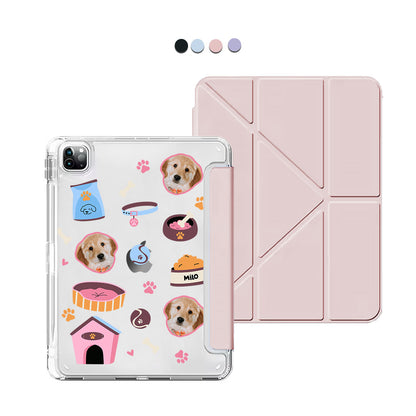 iPad / Android Tab Y-Fold Flip Cover - Pet Grid Puppy Cozy Day