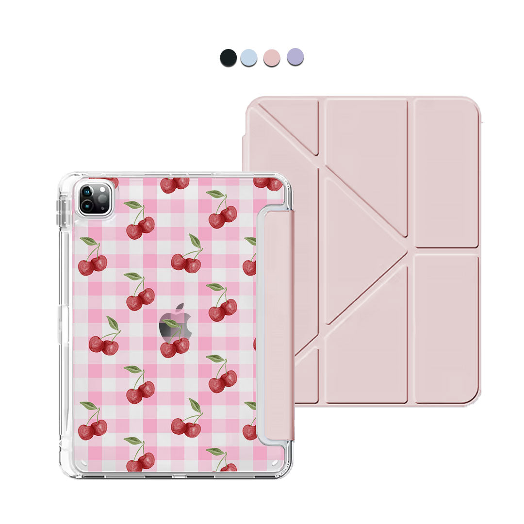 iPad / Android Tab Y-Fold Flip Cover - Cherry tartan