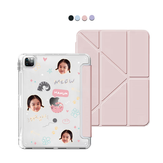 iPad / Android Tab Y-Fold Flip Cover - Face Grid Kitty