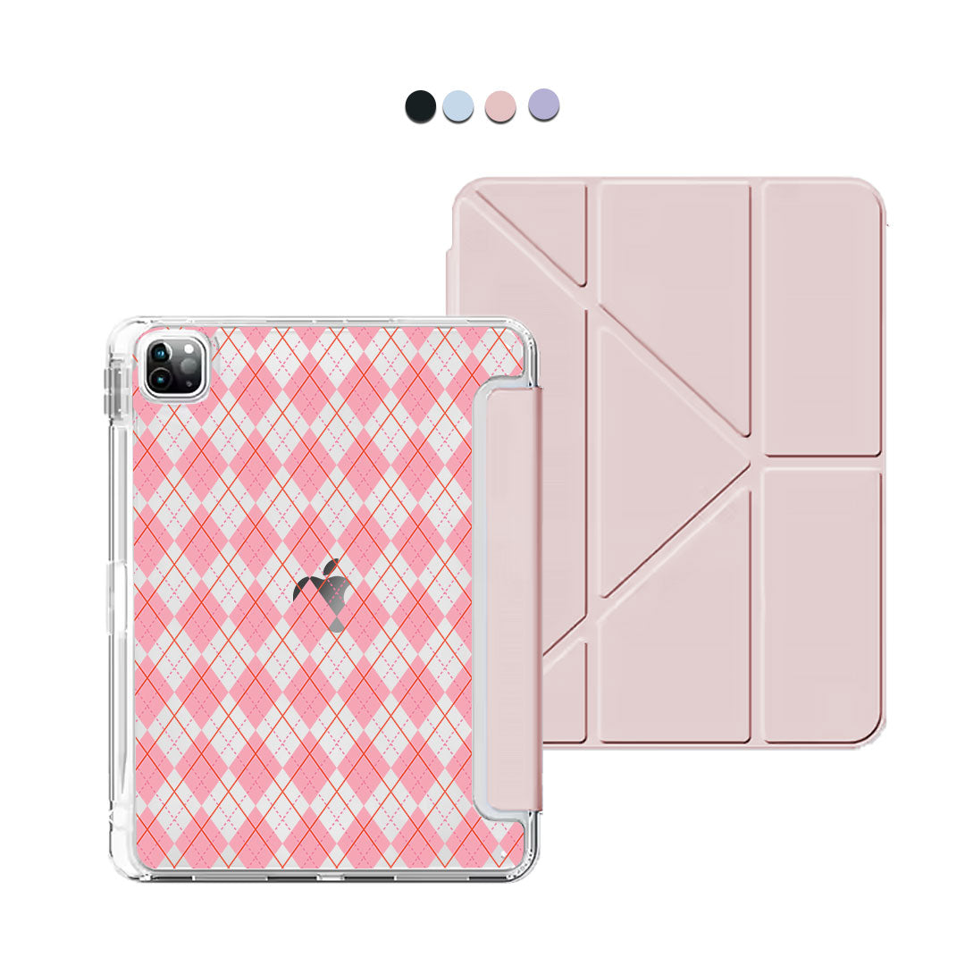 iPad / Android Tab Y-Fold Flip Cover - Pink argyle