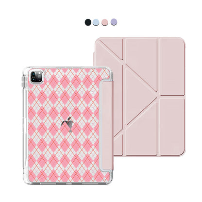 iPad / Android Tab Y-Fold Flip Cover - Pink argyle