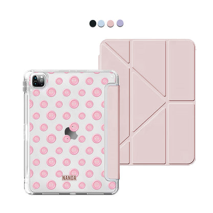 iPad / Android Tab Y-Fold Flip Cover - Pink buttons