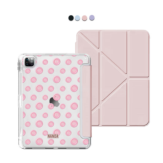 iPad / Android Tab Y-Fold Flip Cover - Pink buttons