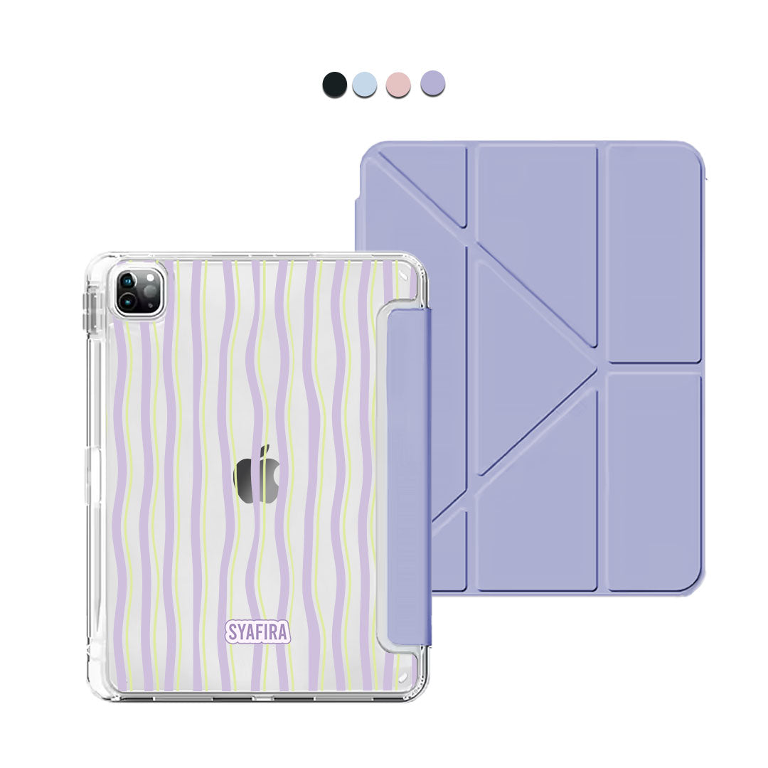 iPad / Android Tab Y-Fold Flip Cover - Purple lines