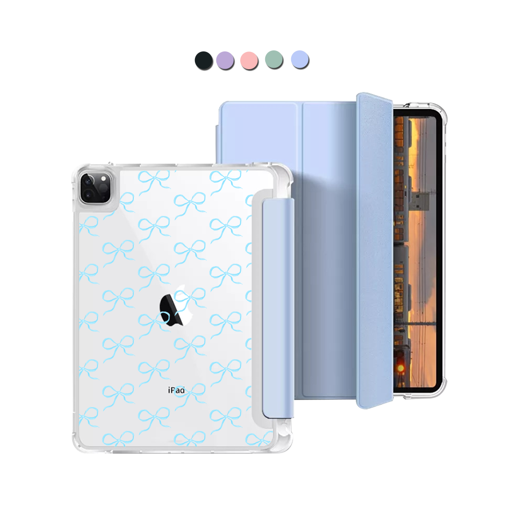 iPad Macaron Flip Cover - Coquette Blue Bow