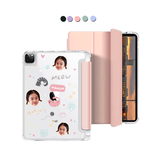 iPad Macaron Flip Cover - Face Grid Kitty