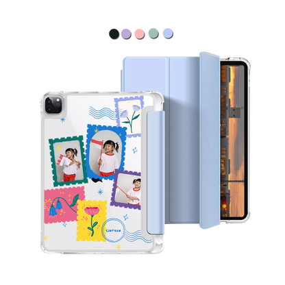 iPad Macaron Flip Cover - Face Grid Floral Stamps