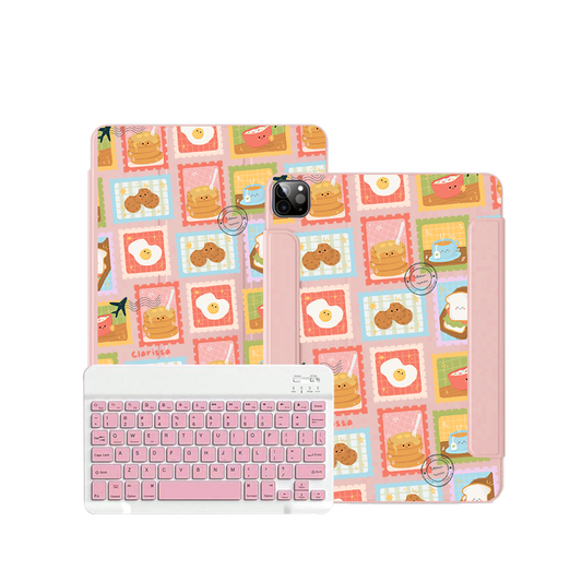 iPad / Android Tab Wireless Keyboard Flipcover - Breakfast Menu Stamps