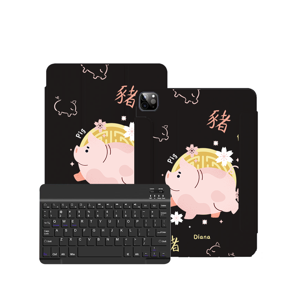 iPad / Android Tab Wireless Keyboard Flipcover - Pig (Chinese Zodiac / Shio)