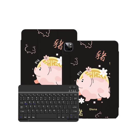 iPad / Android Tab Wireless Keyboard Flipcover - Pig (Chinese Zodiac / Shio)