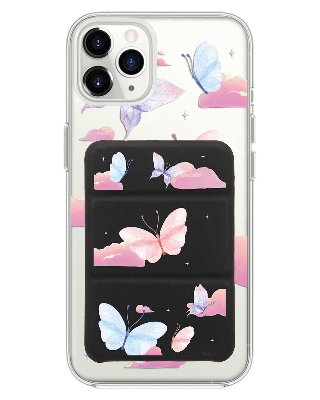 iPhone Magnetic Trifold Wallet Case - Butterfly & Clouds