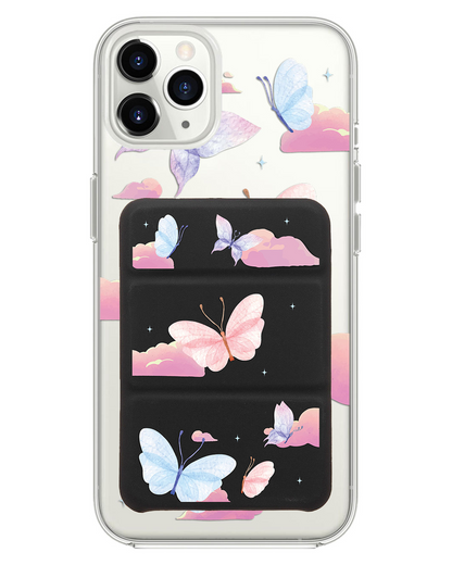 iPhone Magnetic Trifold Wallet Case - Butterfly & Clouds