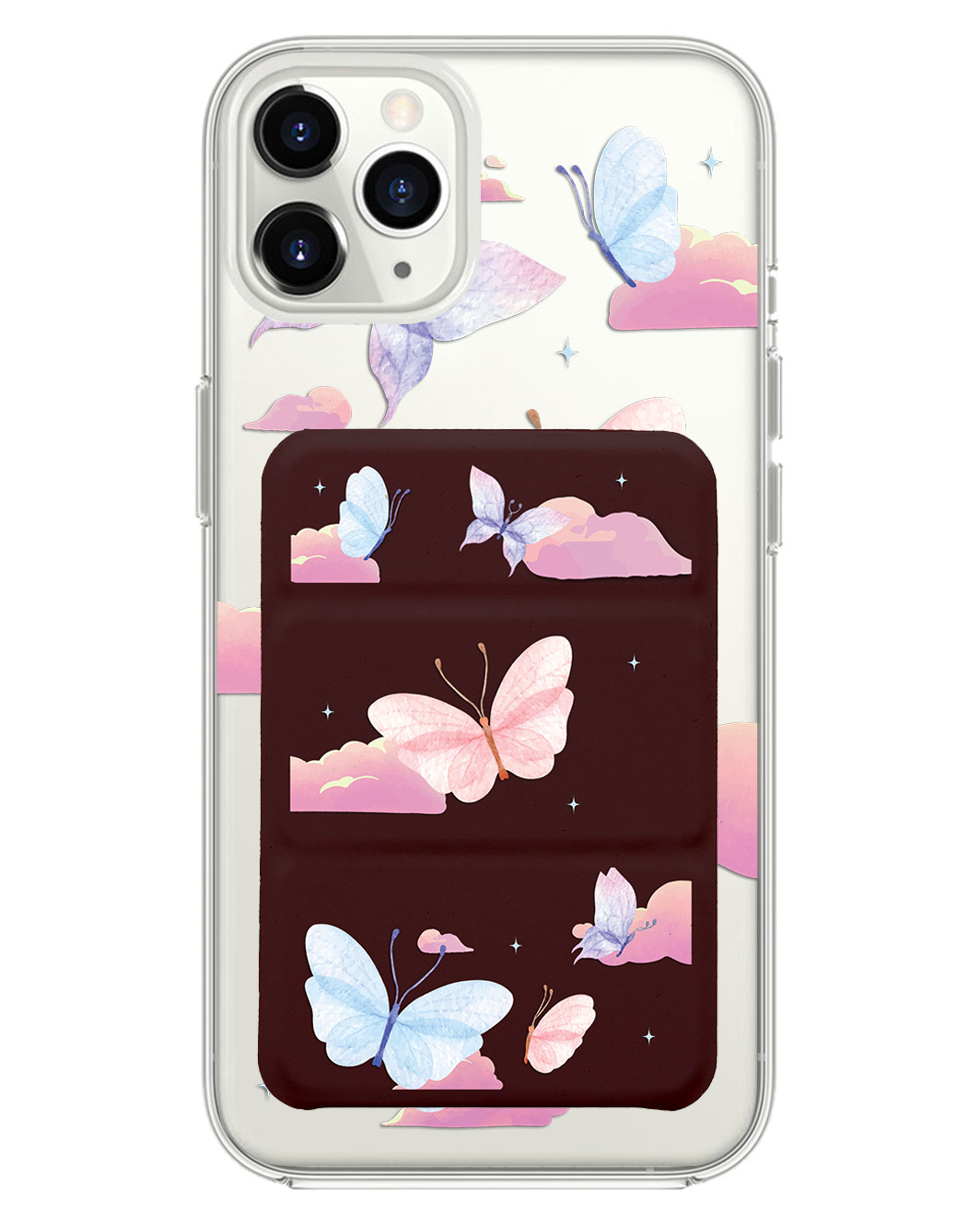 iPhone Magnetic Trifold Wallet Case - Butterfly & Clouds