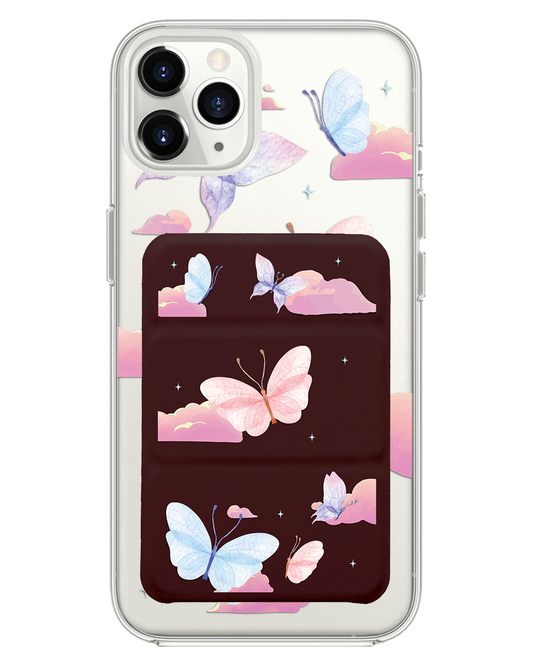 iPhone Magnetic Trifold Wallet Case - Butterfly & Clouds