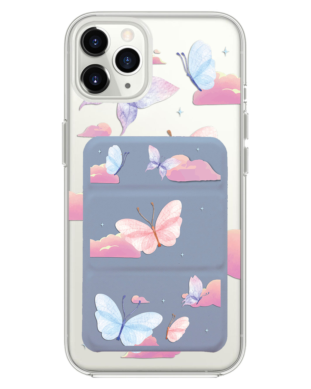 iPhone Magnetic Trifold Wallet Case - Butterfly & Clouds