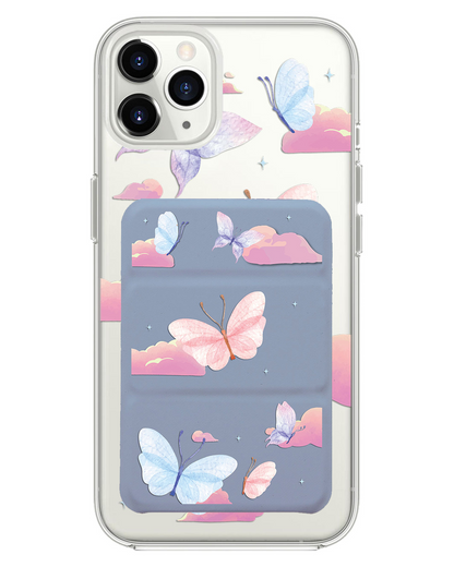 iPhone Magnetic Trifold Wallet Case - Butterfly & Clouds