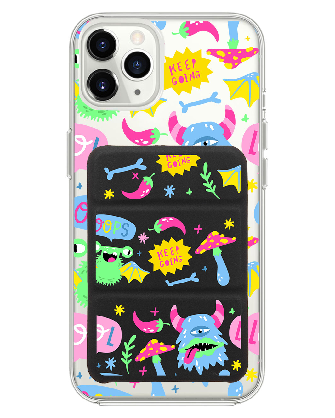 iPhone Magnetic Trifold Wallet Case - Monster Say Keep Going