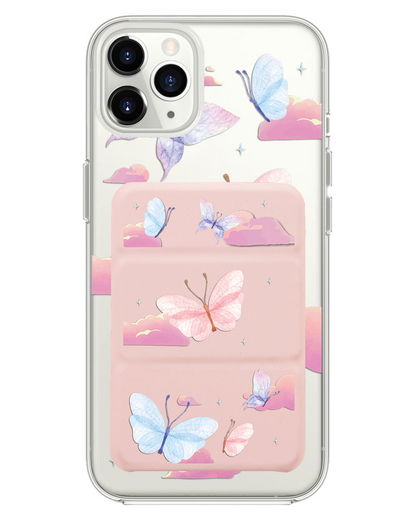 iPhone Magnetic Trifold Wallet Case - Butterfly & Clouds