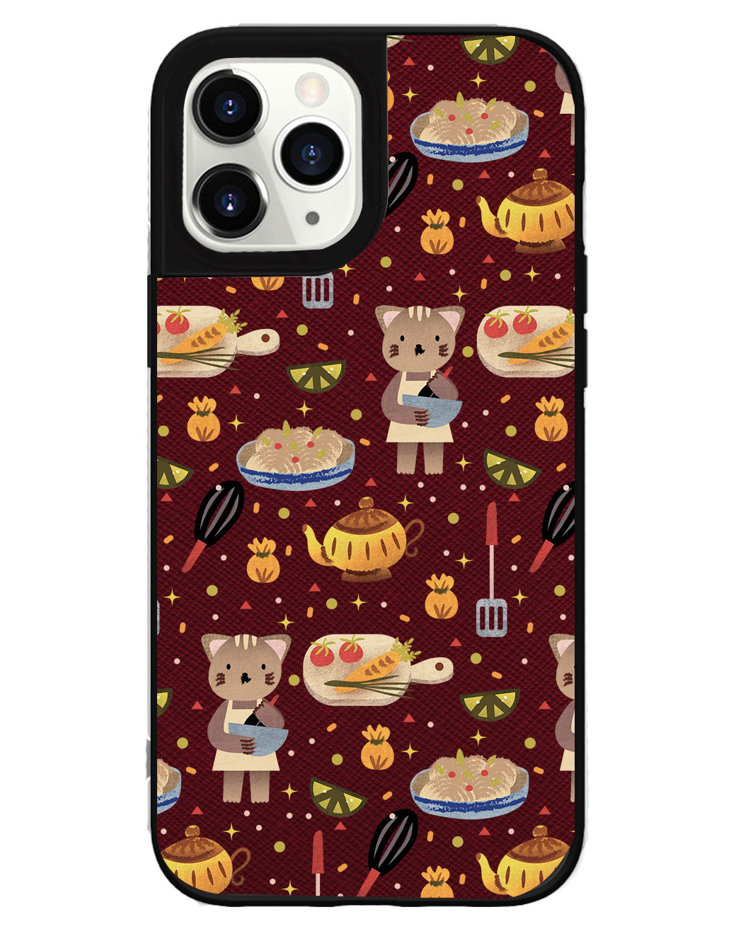 iPhone Leather Grip Case - Cooking Cat