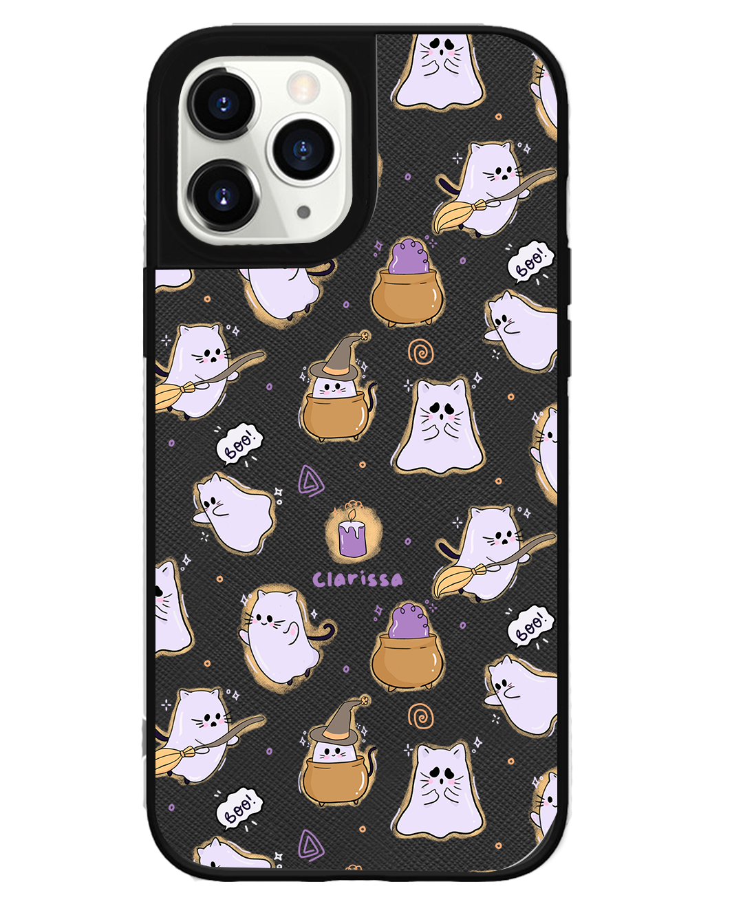 iPhone Leather Grip Case - Spooky Cat