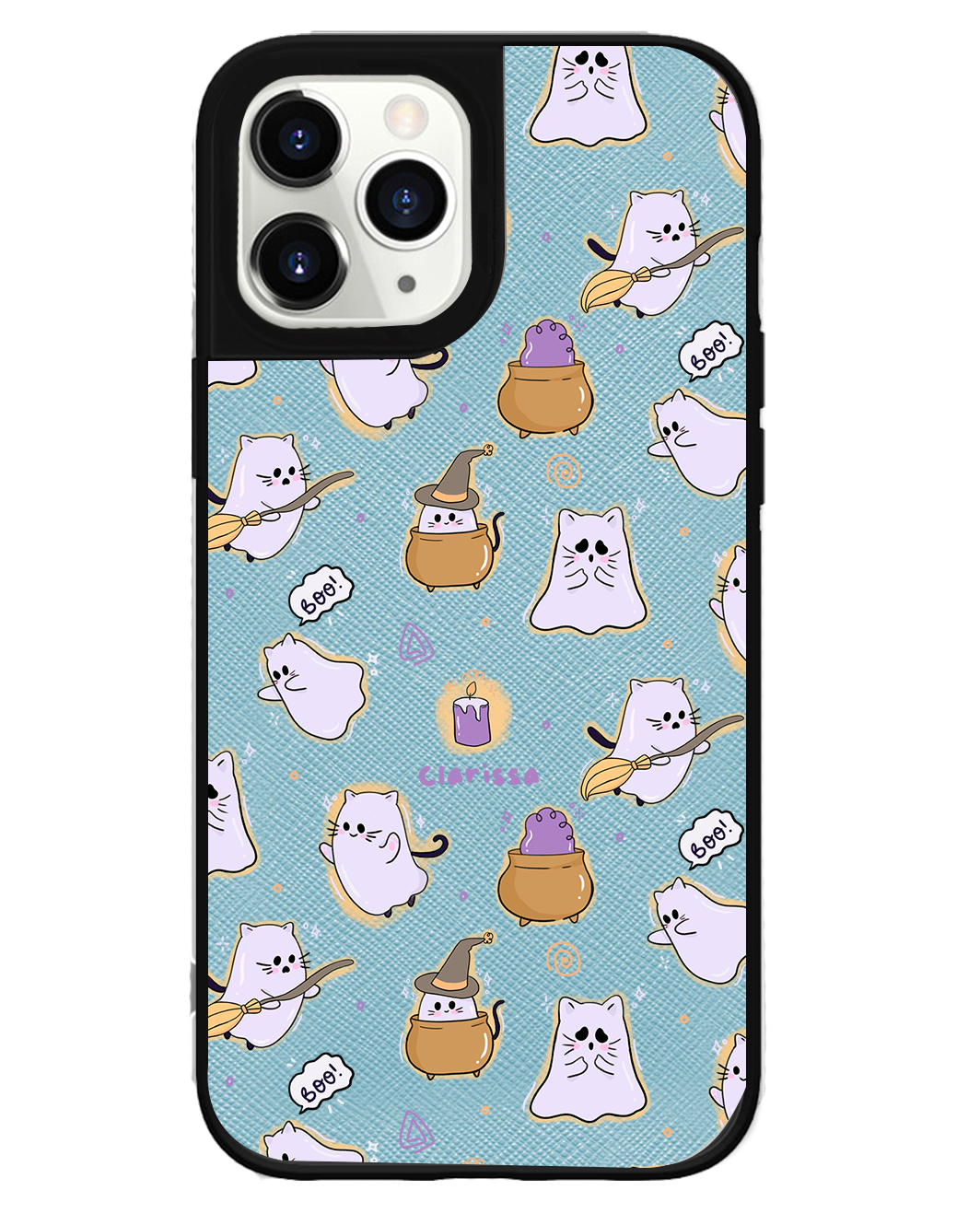 iPhone Leather Grip Case - Spooky Cat