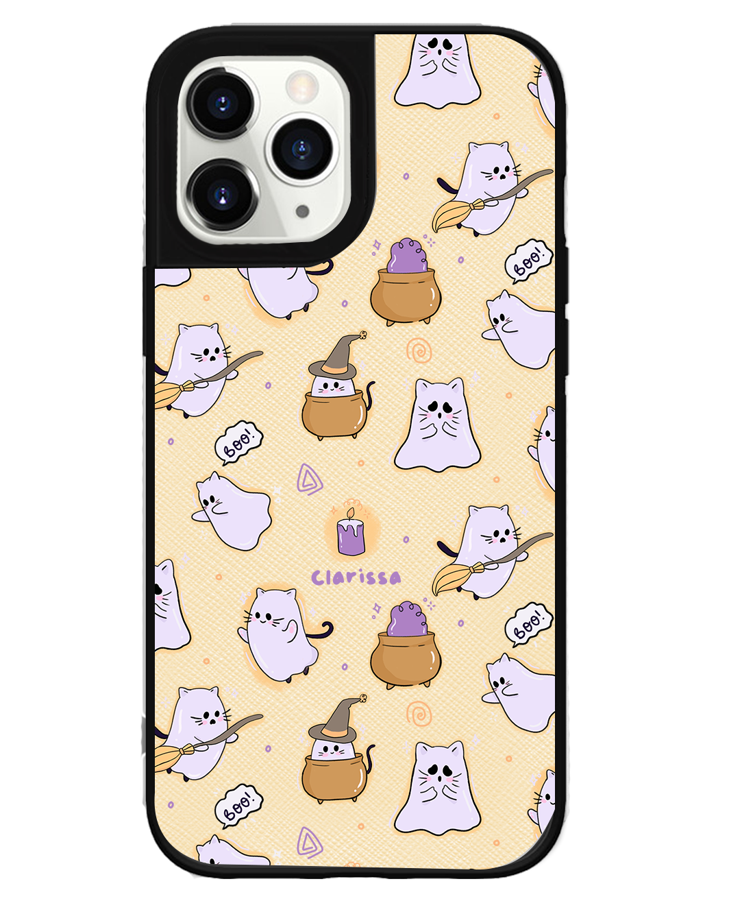 iPhone Leather Grip Case - Spooky Cat