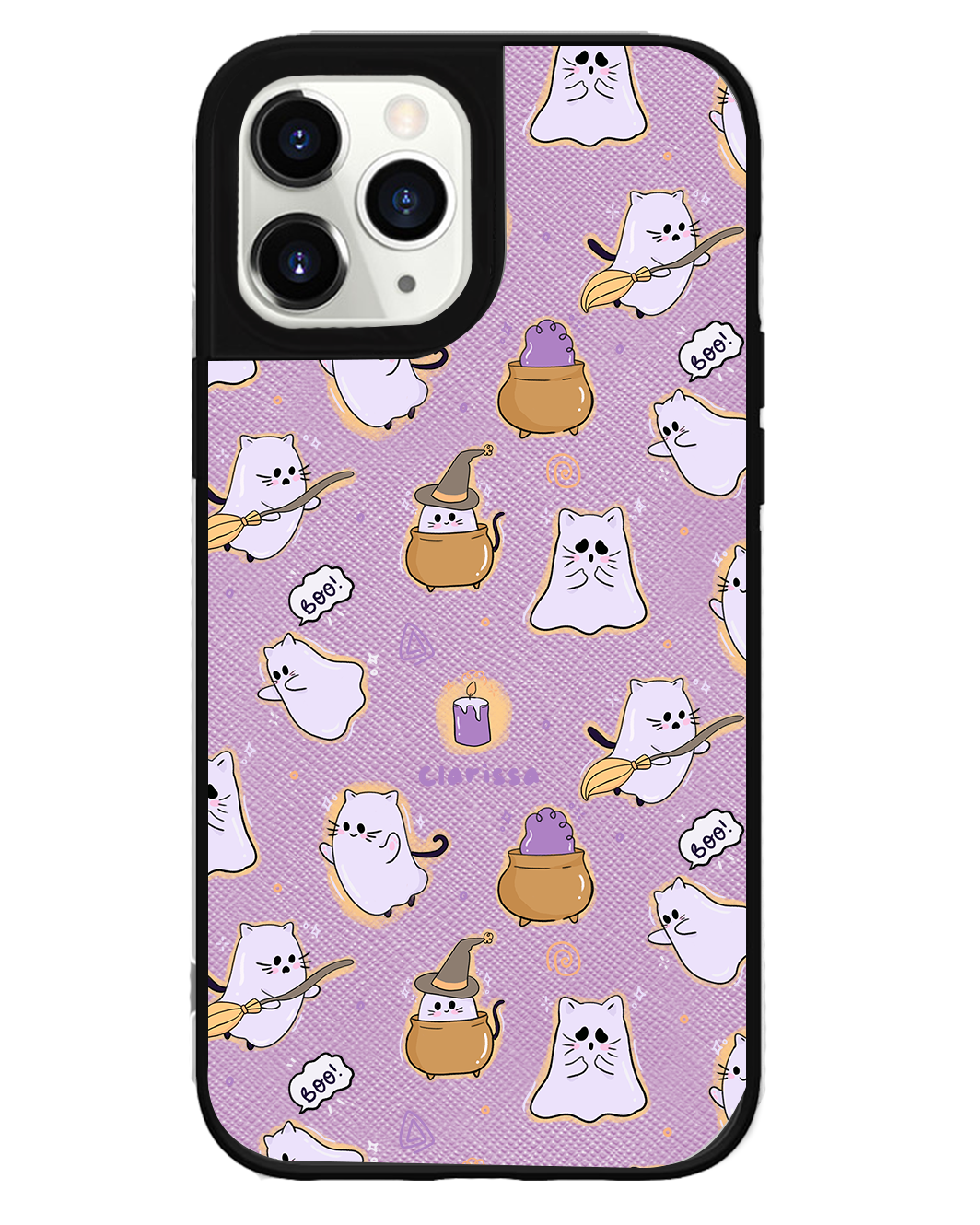 iPhone Leather Grip Case - Spooky Cat