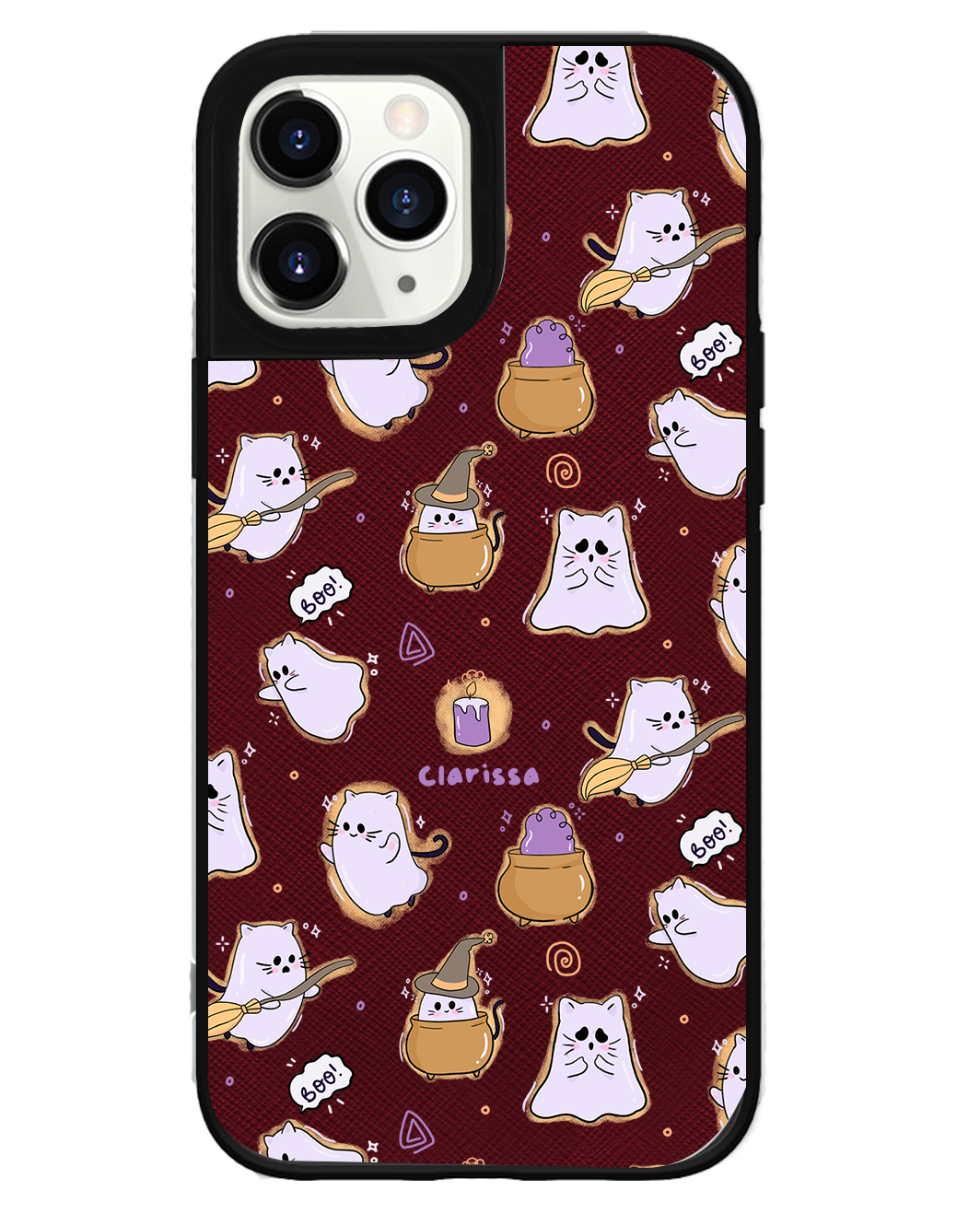 iPhone Leather Grip Case - Spooky Cat