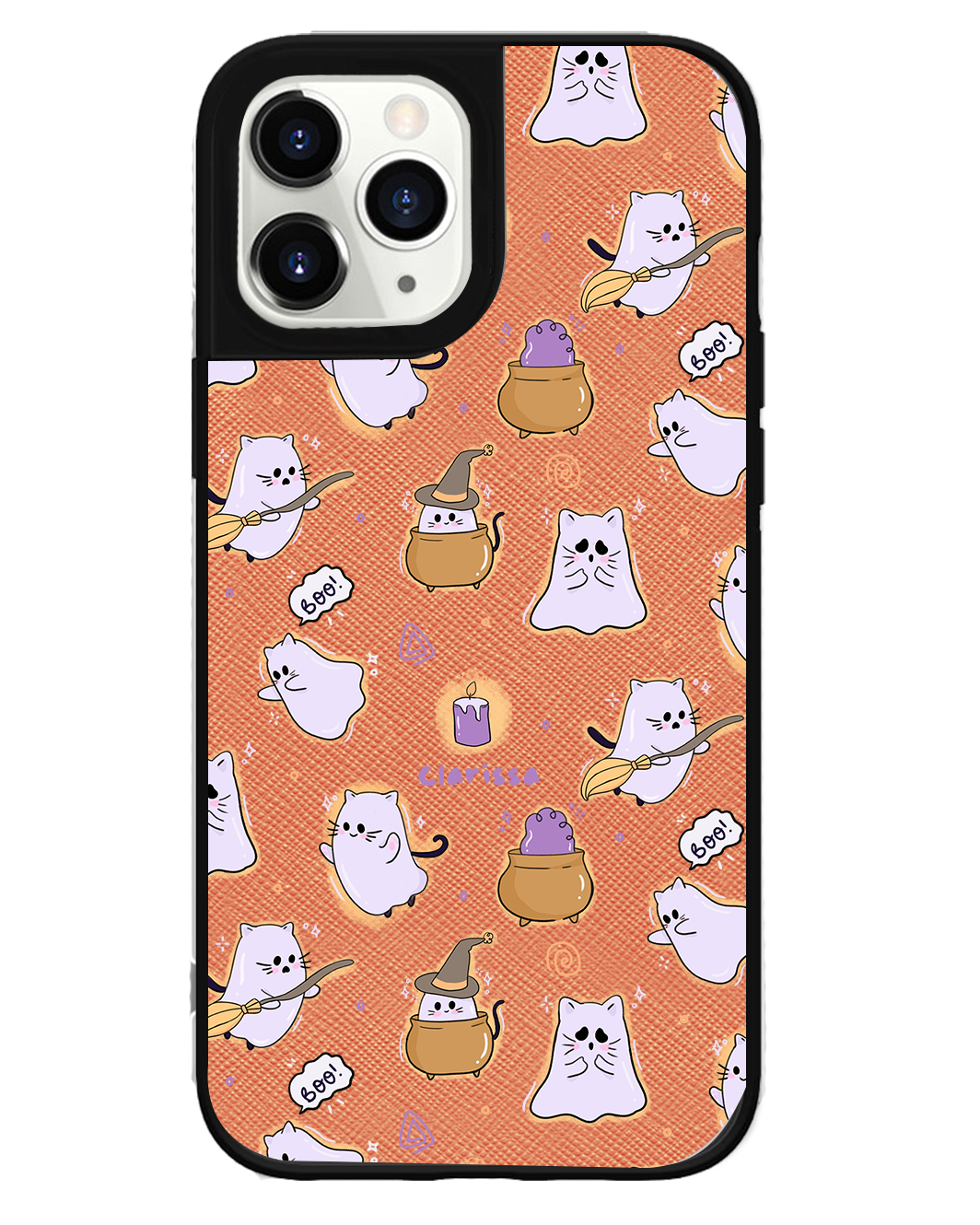 iPhone Leather Grip Case - Spooky Cat