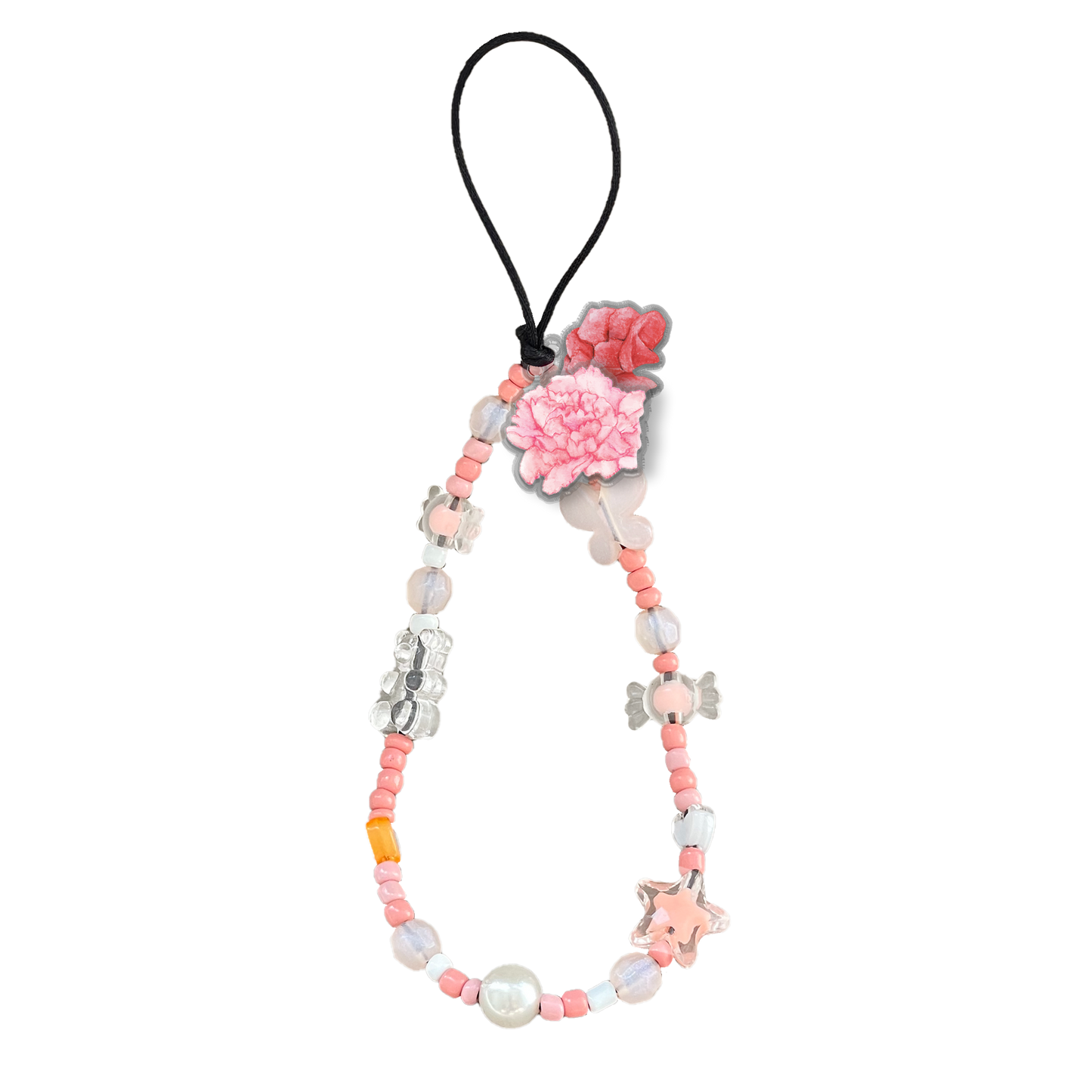 Beaded Strap with Acrylic Charm  - January Carnation