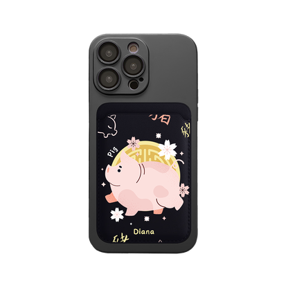 iPhone Magnetic Wallet Silicone Case - Pig