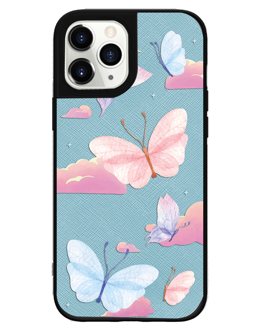 iPhone Leather Grip Case - Butterfly & Clouds