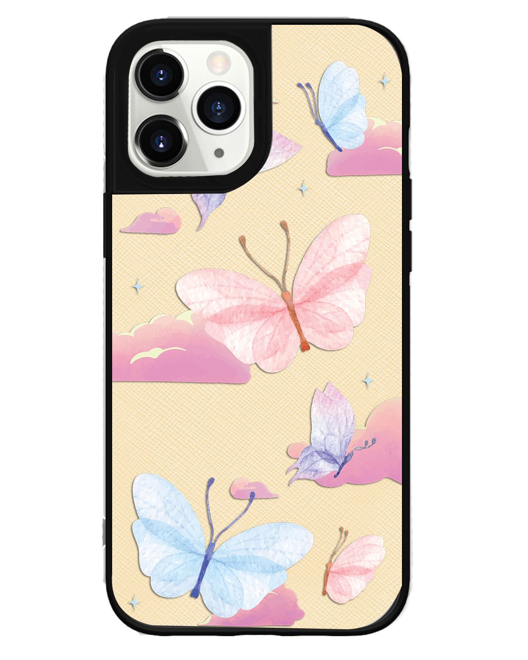 iPhone Leather Grip Case - Butterfly & Clouds