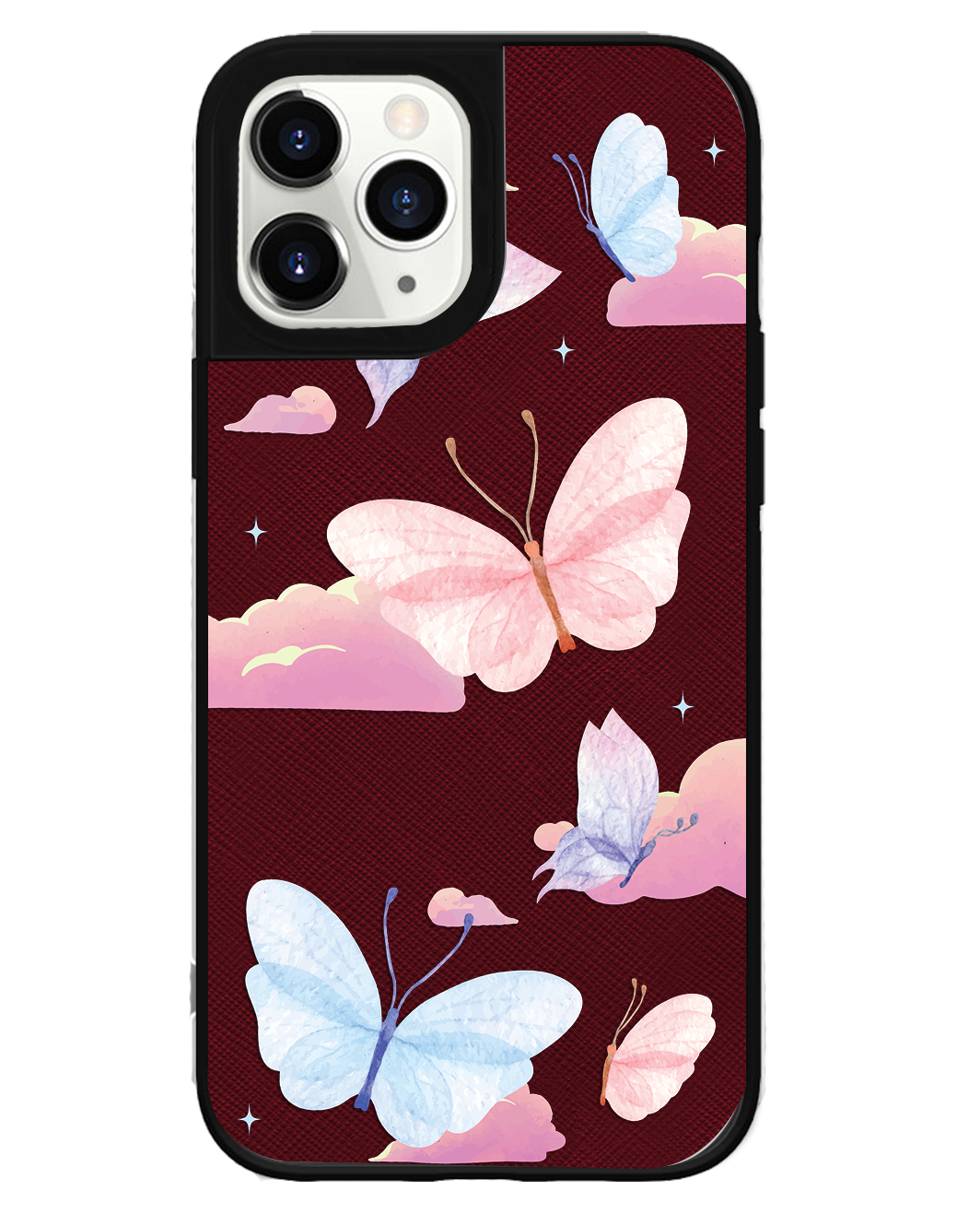 iPhone Leather Grip Case - Butterfly & Clouds