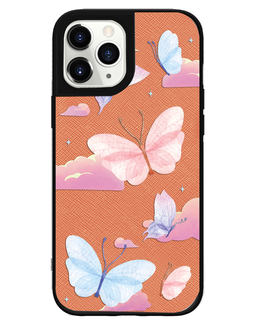 iPhone Leather Grip Case - Butterfly & Clouds