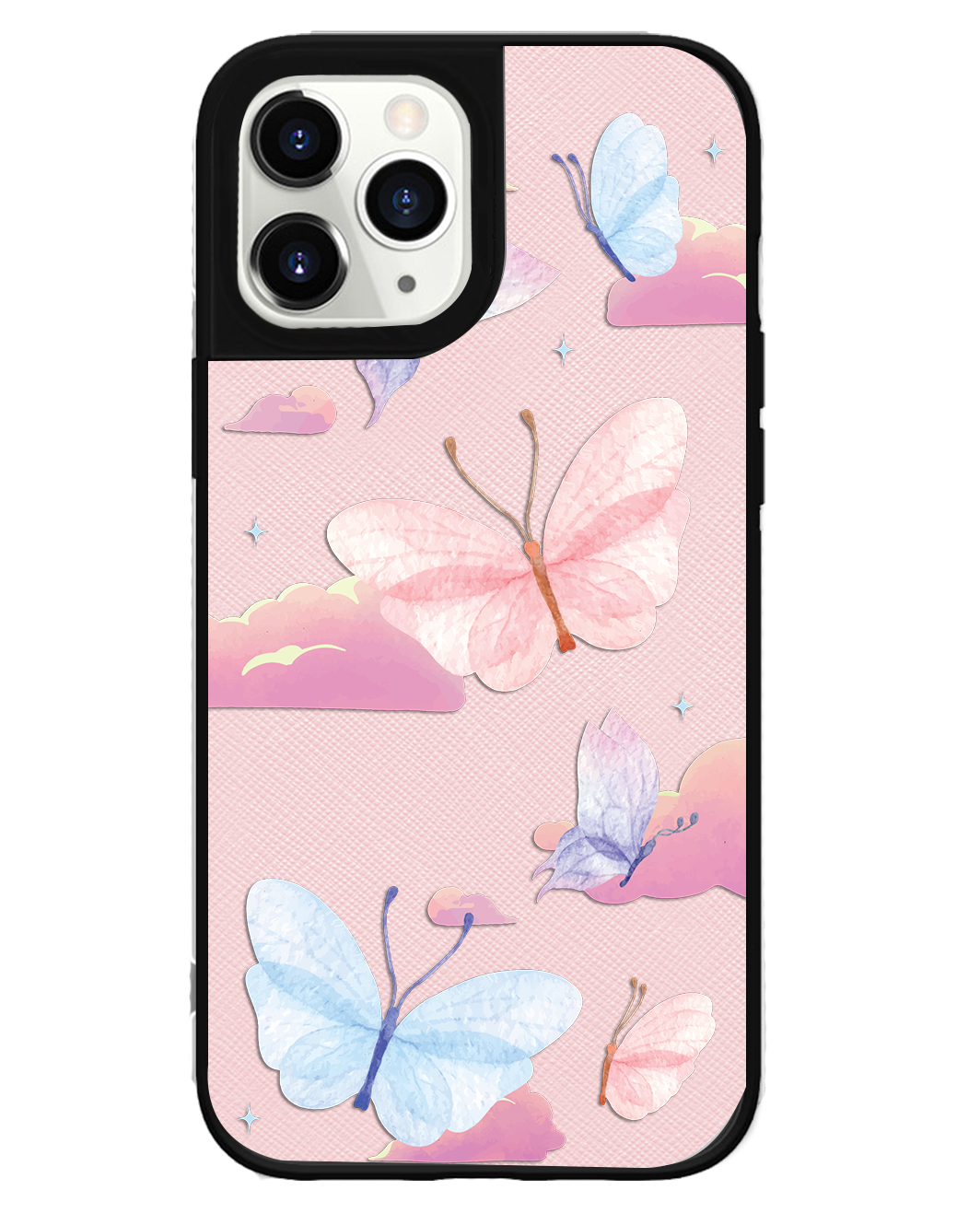 iPhone Leather Grip Case - Butterfly & Clouds