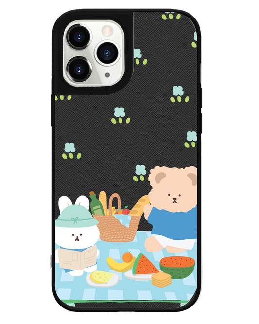 iPhone Leather Grip Case - Picnic Bear Blue