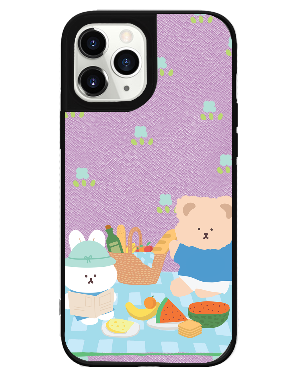 iPhone Leather Grip Case - Picnic Bear Blue