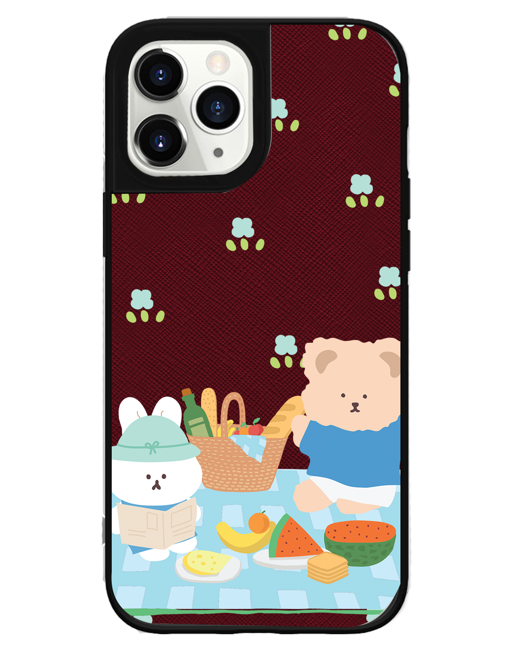 iPhone Leather Grip Case - Picnic Bear Blue