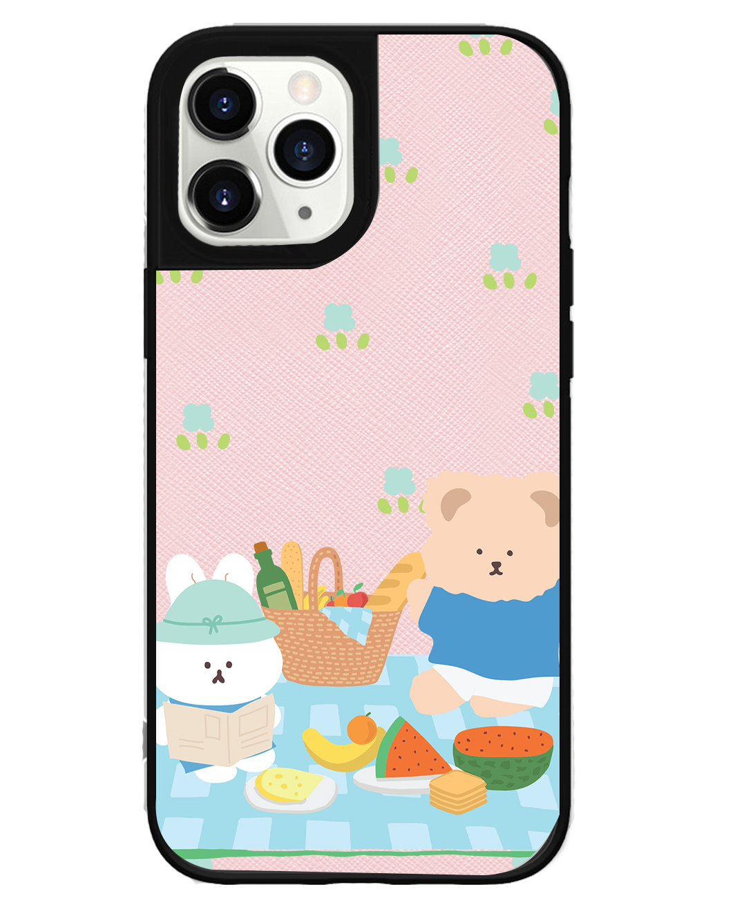 iPhone Leather Grip Case - Picnic Bear Blue