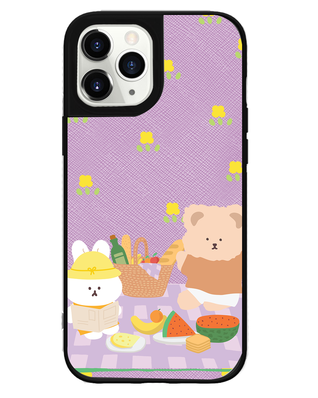 iPhone Leather Grip Case - Picnic Bear Lilac