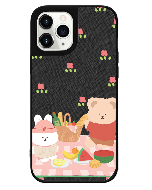 iPhone Leather Grip Case - Picnic Bear Pink