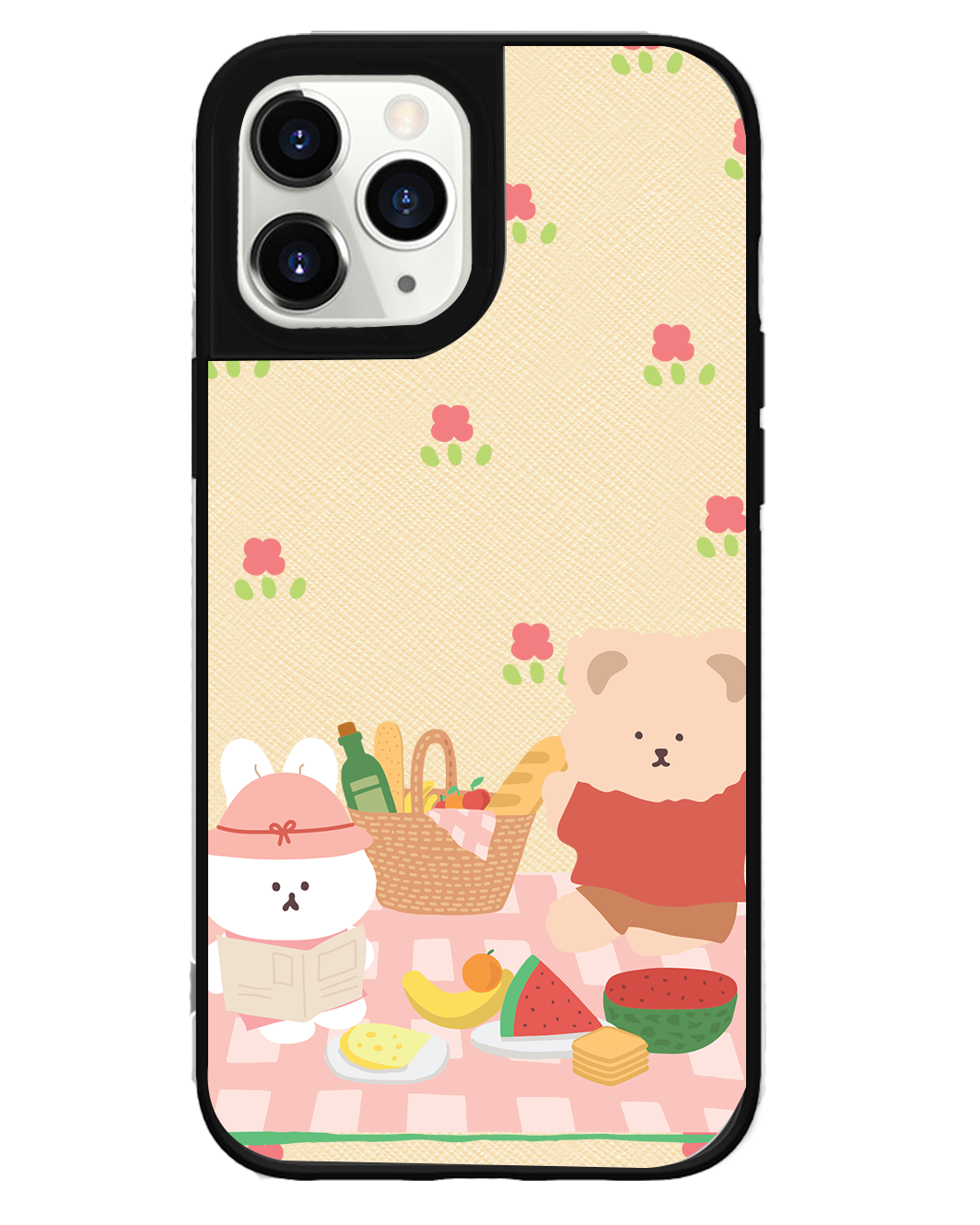 iPhone Leather Grip Case - Picnic Bear Pink