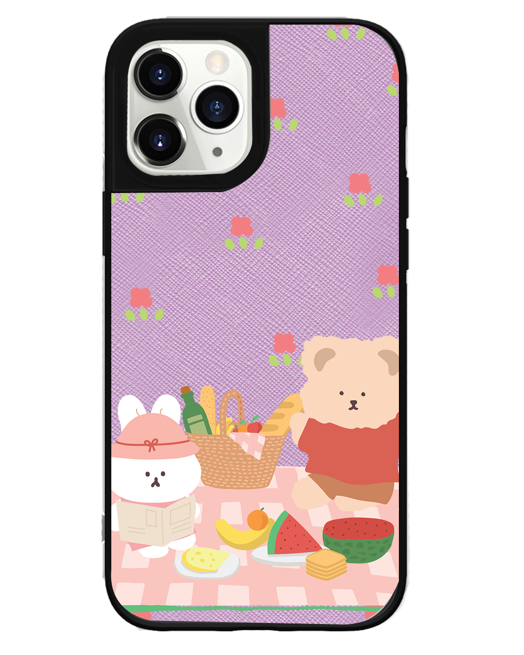 iPhone Leather Grip Case - Picnic Bear Pink