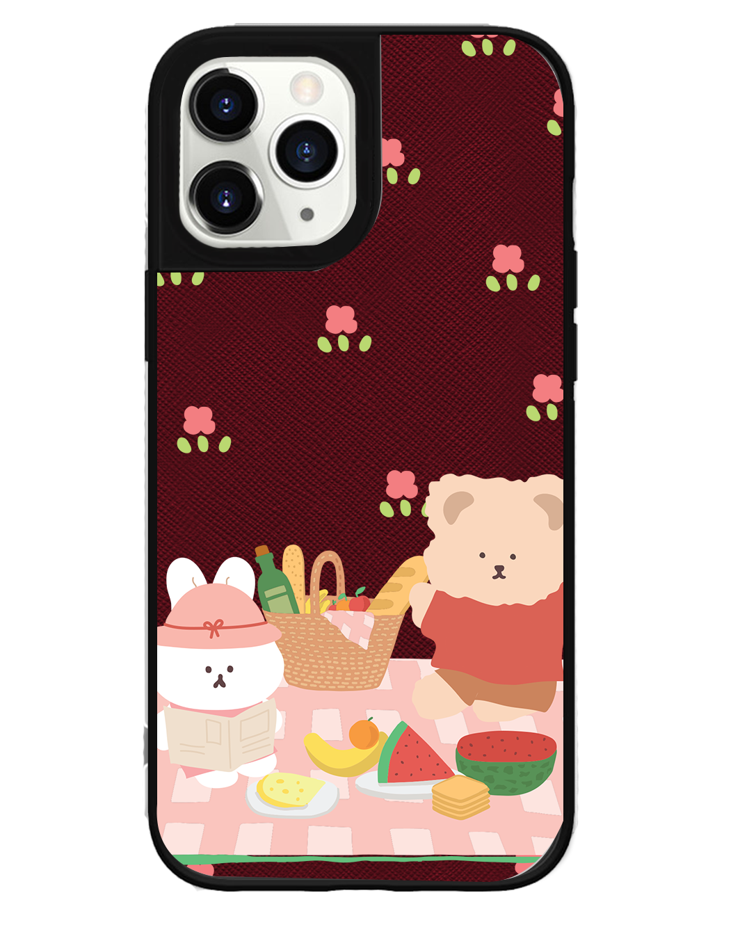 iPhone Leather Grip Case - Picnic Bear Pink