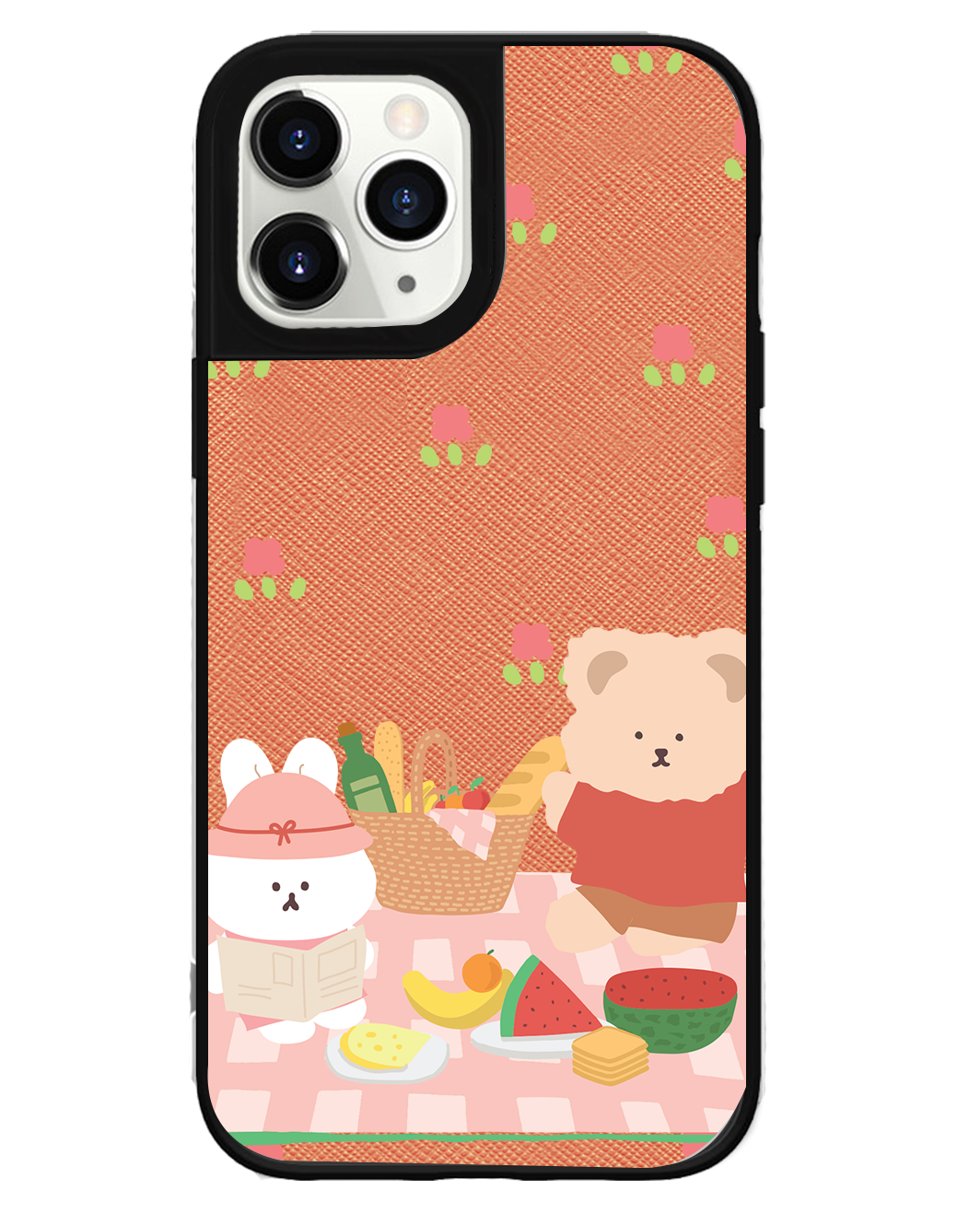 iPhone Leather Grip Case - Picnic Bear Pink