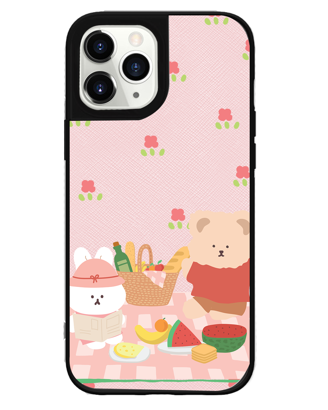 iPhone Leather Grip Case - Picnic Bear Pink